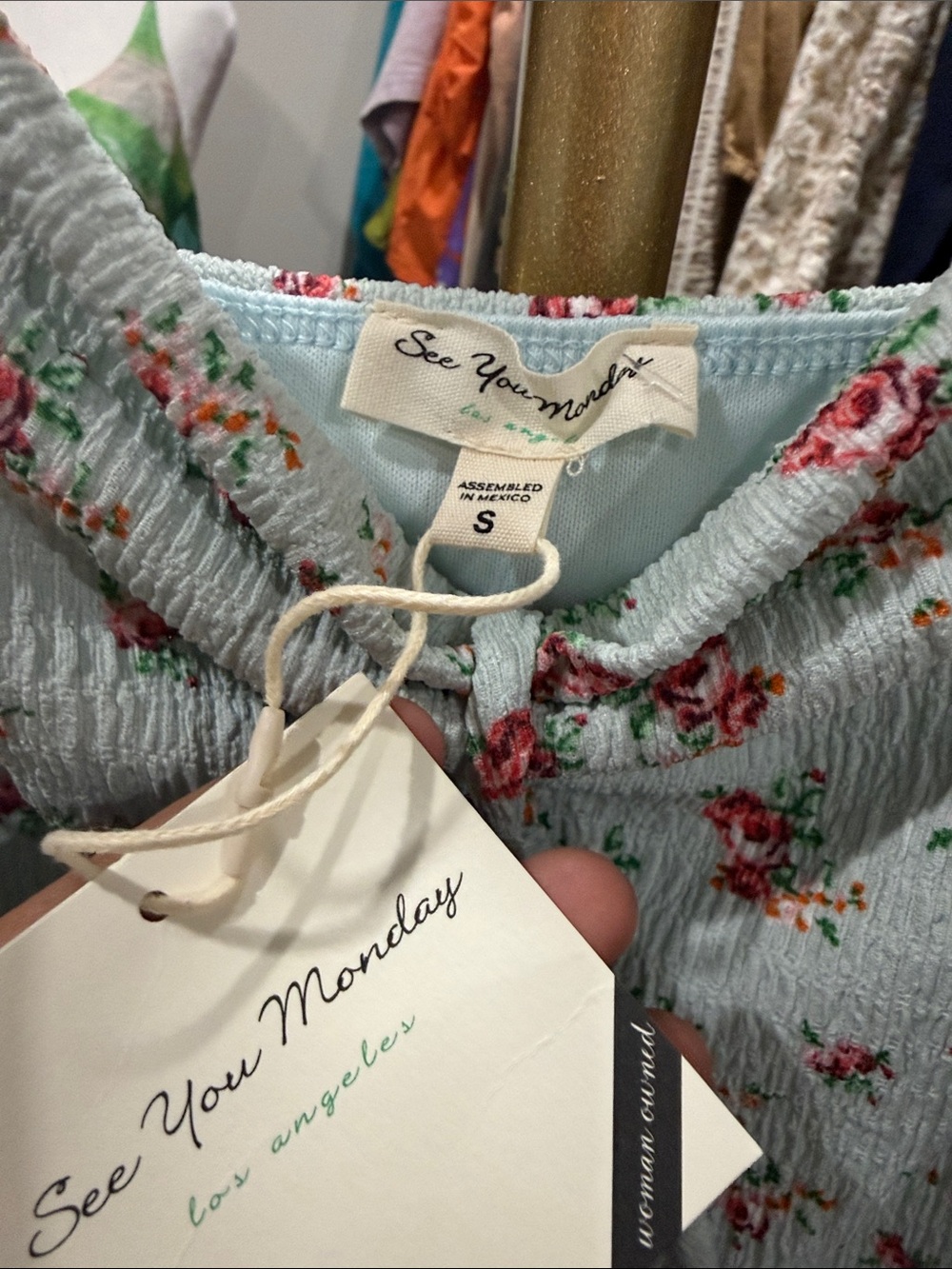 Brand new See You Monday Light Blue Floral Tie-Front Dress small stretch - Picture 4 of 8